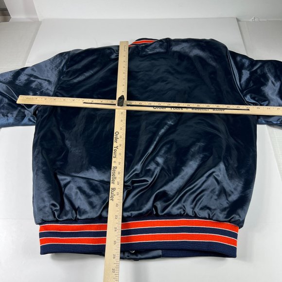 VTG 90s Swingster Chicago Bear Satin Jacket Medium Blue Snap Button NFL Football - Picture 10 of 13